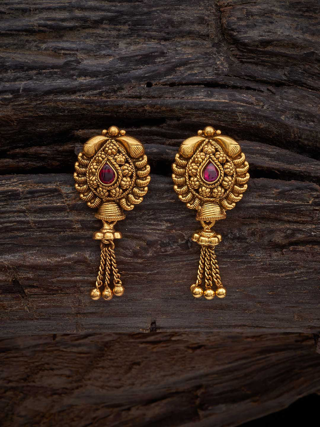 Kushal's Fashion Jewellery Embellished Bridal Gold Plated 92.5 Silver Stone Drop Earrings