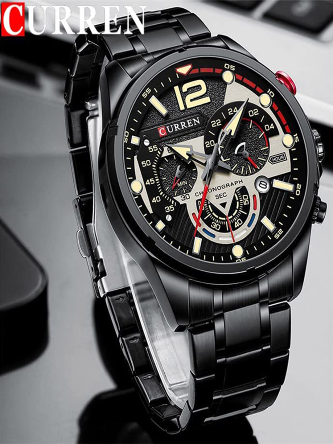 Curren Men Skeleton Dial & Leather Bracelet Style Straps Analogue Watch 8395