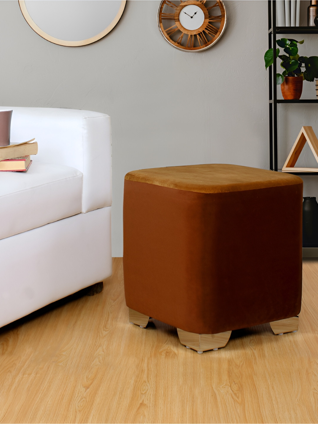 Shadowkart Brown Wooden Pouffes Sitting Mudda Square Ottoman
