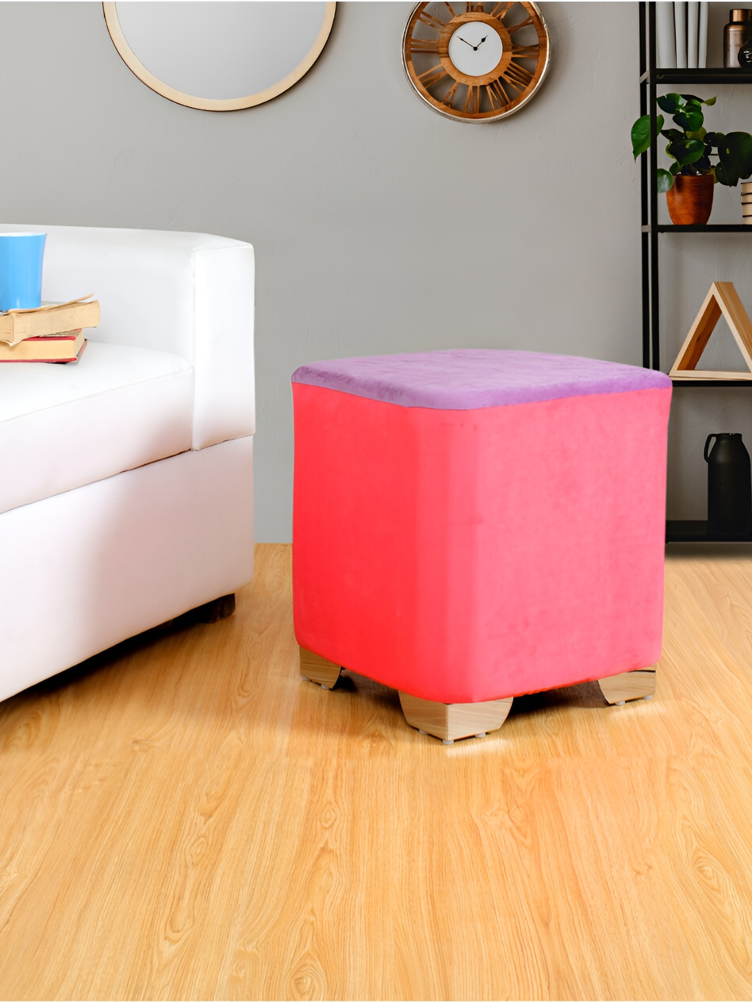 Shadowkart Pink & Purple Wooden Pouffes Sitting Mudda Square Ottoman