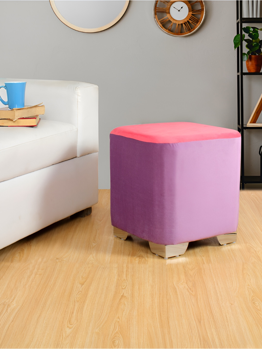 Shadowkart Purple & Pink Wooden Pouffes Sitting Mudda Square Ottoman
