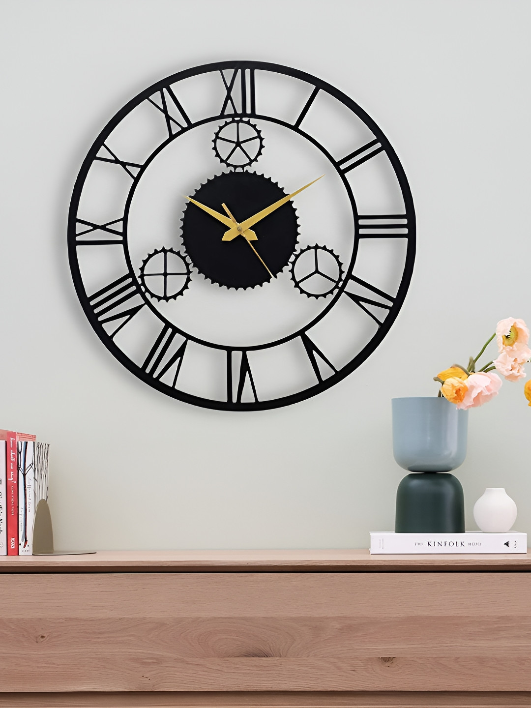 Arabs Decor Black Metal Large Display Round Battery Analogue Wall Clock-40cm