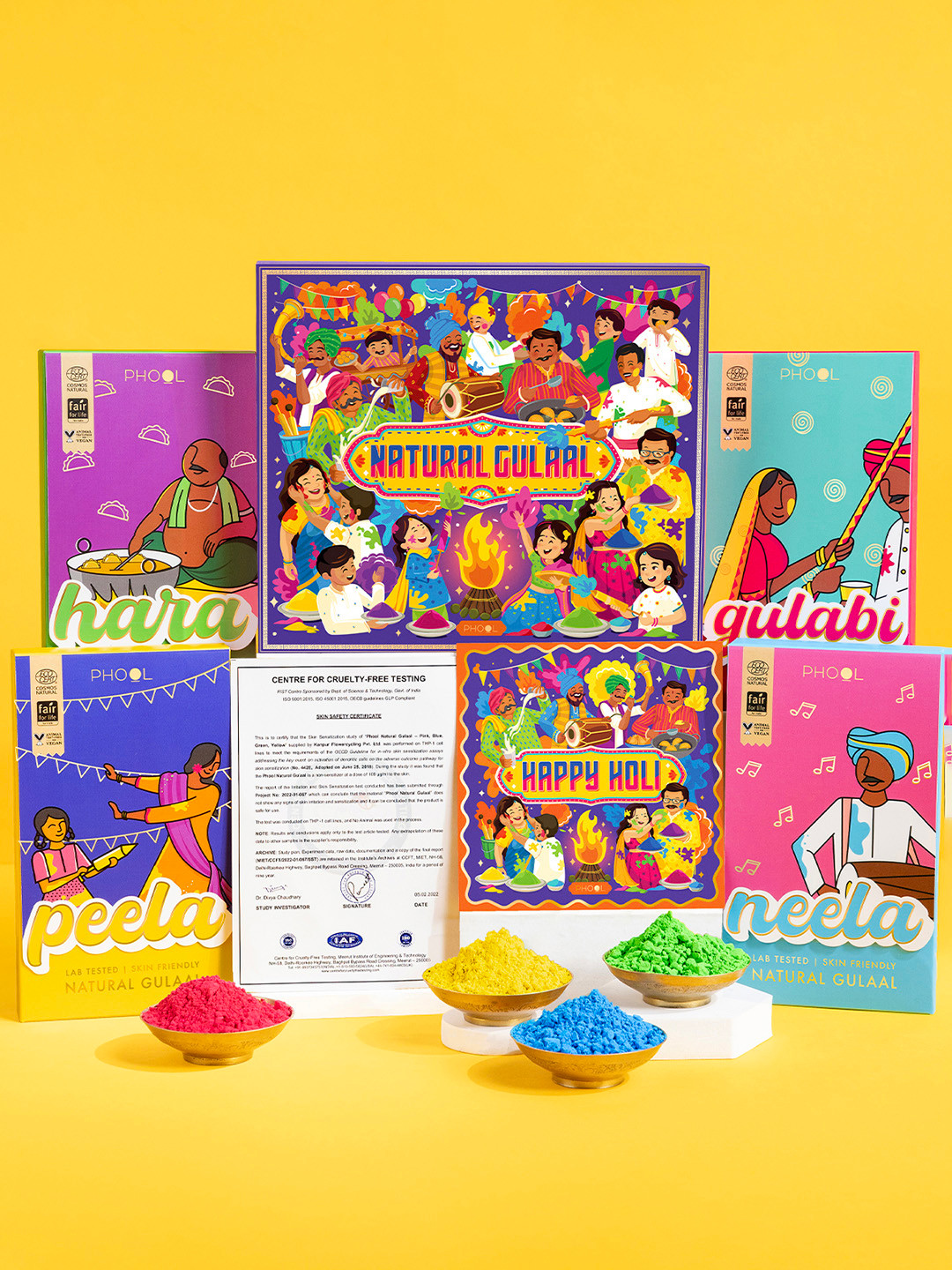 Phool Multicolored Pack of 4 Holi Natural Gulal Colors 400 Gms