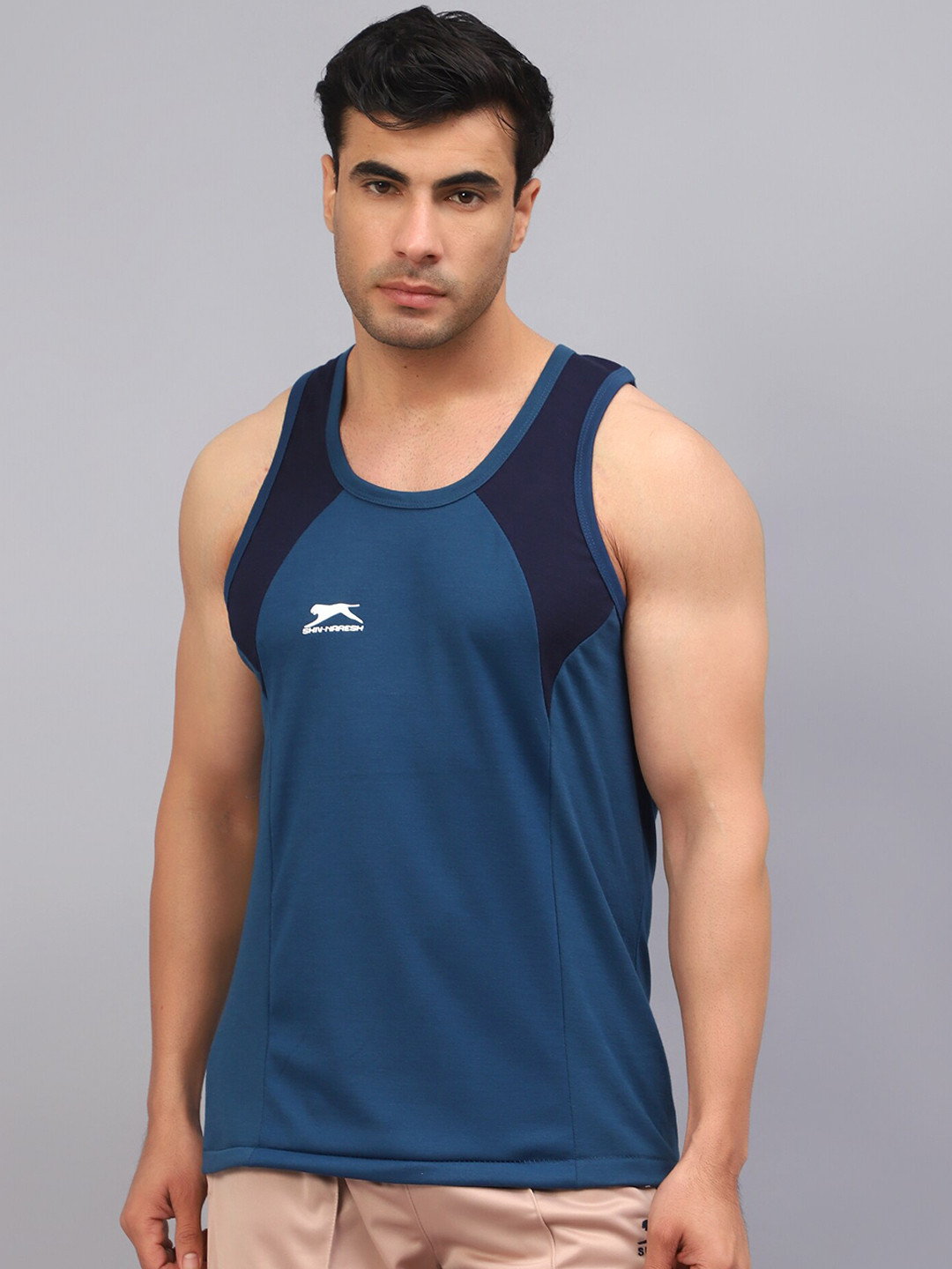 Shiv Naresh Colourblocked Innerwear Vests 208_Airforce/Navy_Vest