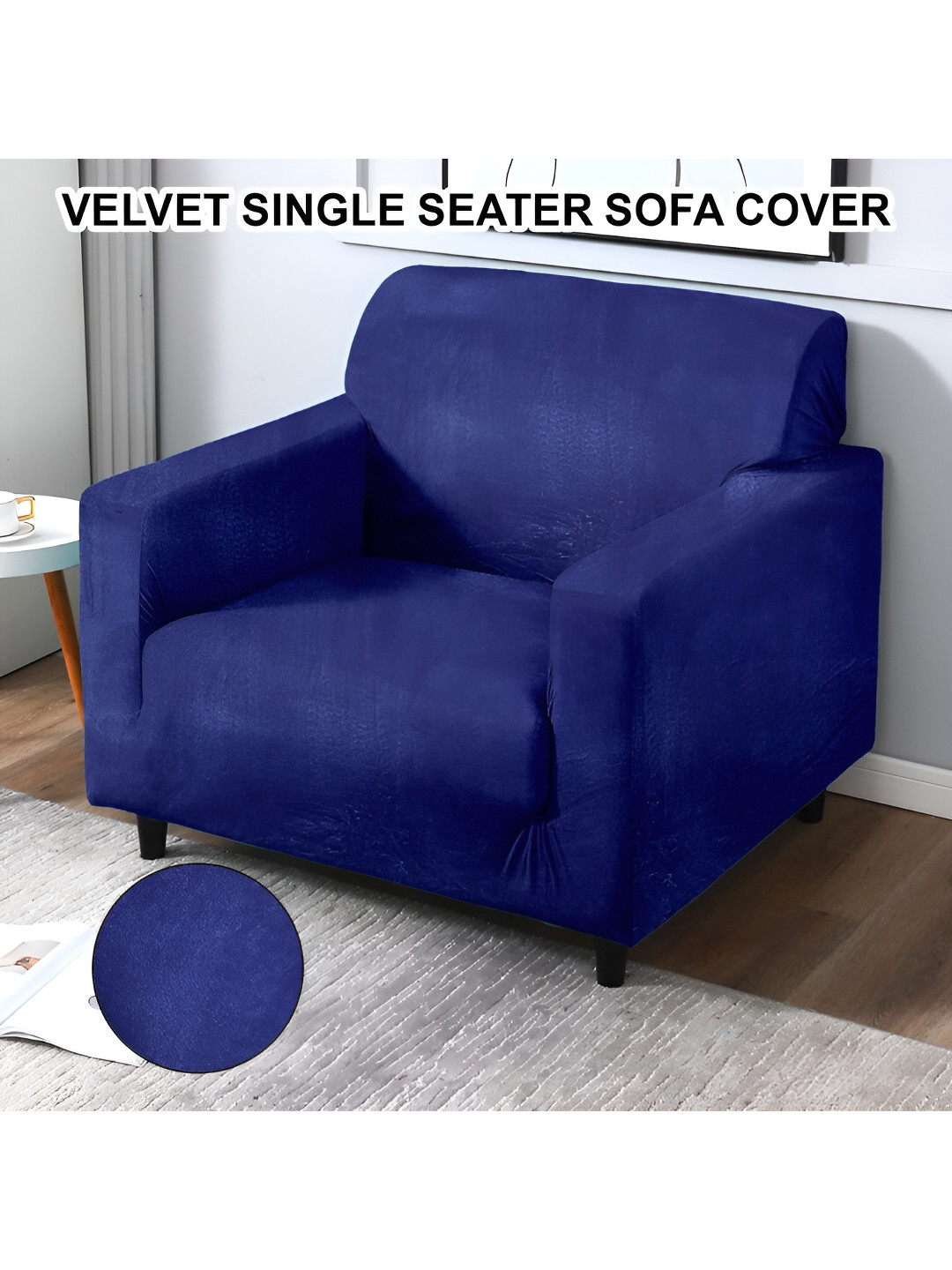 Cortina Non-Slip & Stretchable Solid Velvet Straight Single Seater Sofa Cover-57x35In