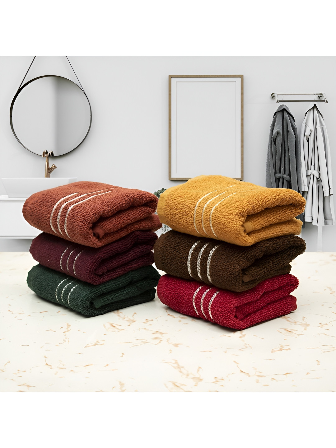 Cotton Bolls Textiles 6-Pcs Yellow & Pink Striped Kitchen Towels