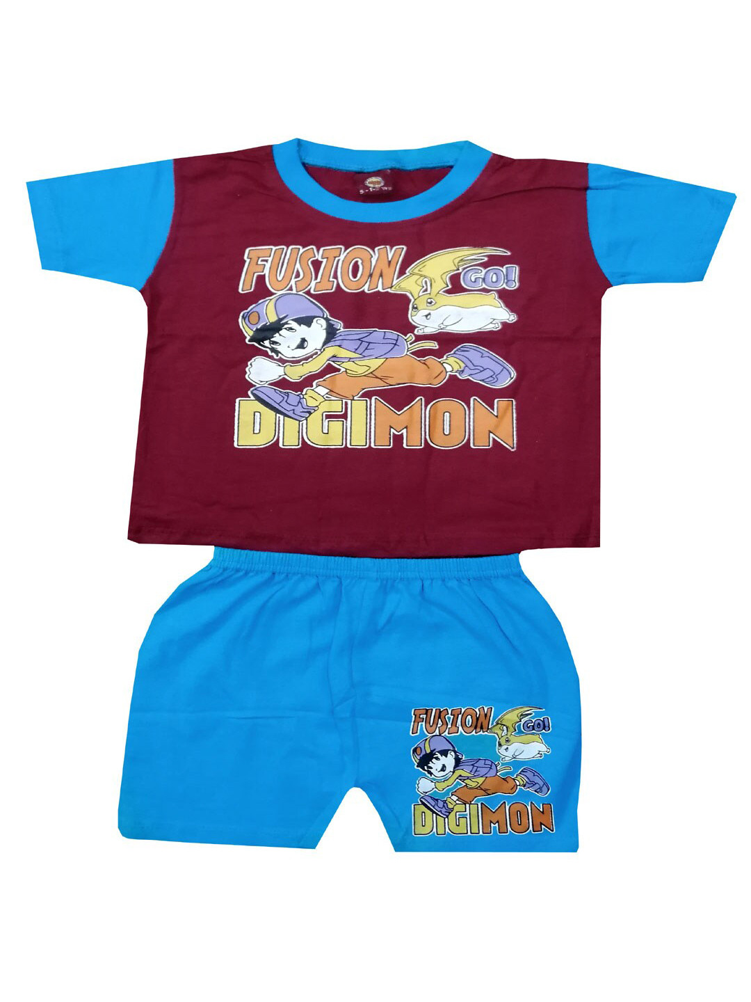 MRB Boys Fusion Digimon Graphic Printed Pure Cotton T-shirt with Shorts