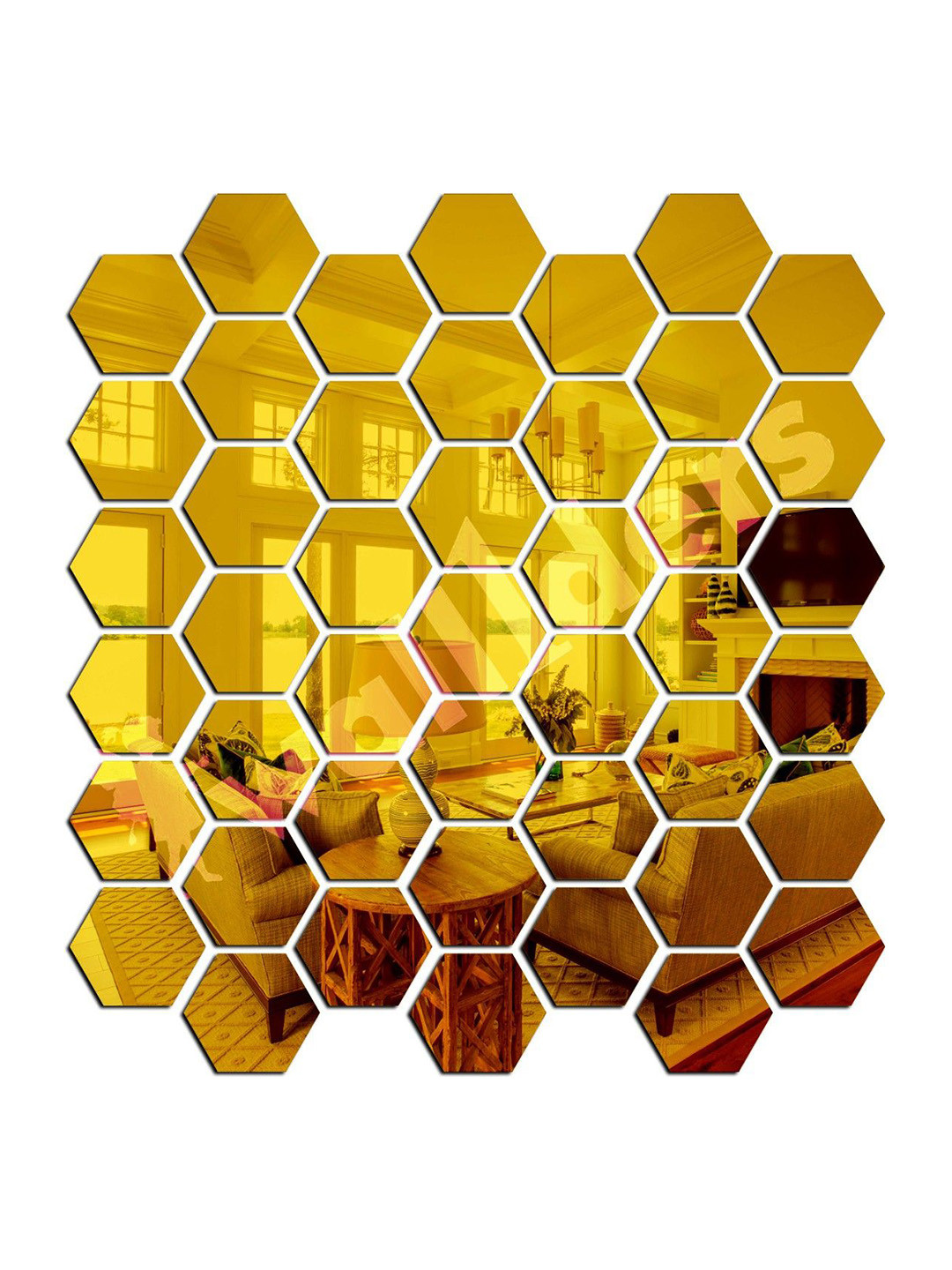 Wall1ders Gold Toned 45 Pieces Acrylic Wall Stickers