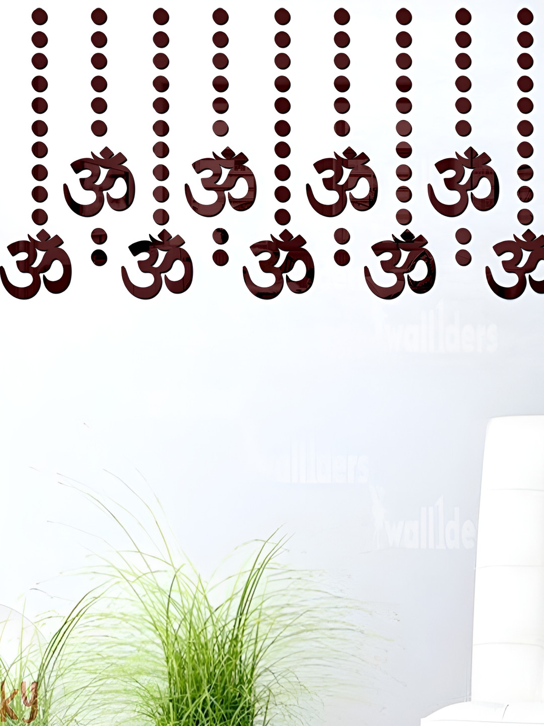 Wall1ders Brown 110 Pieces Om & Dots 3D Mirror Wall Stickers
