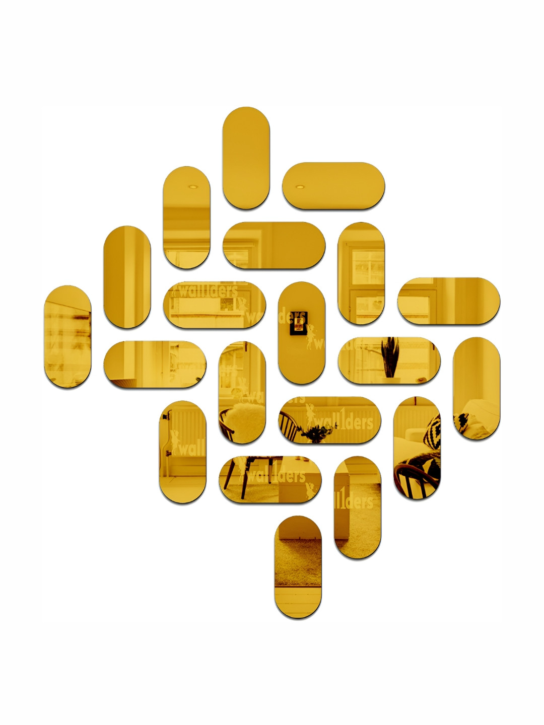 Wall1ders Gold Toned 20 Pieces Pill-Shaped 3D Acrylic Mirror Wall Stickers