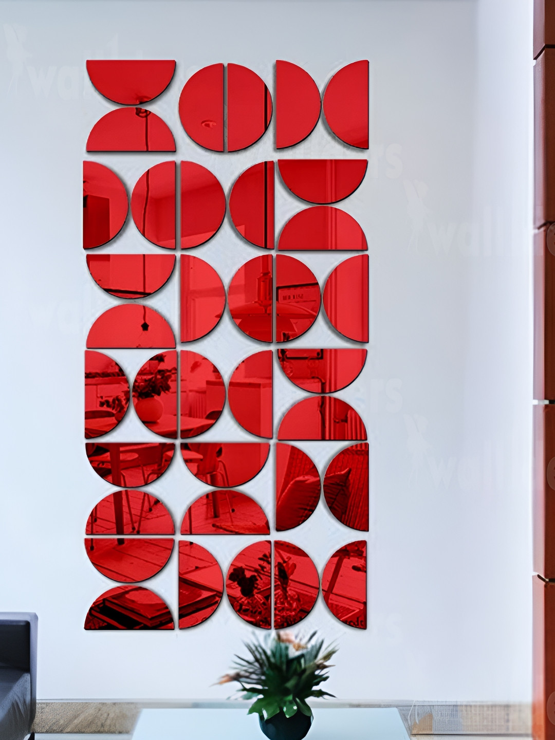 Wall1ders Red 36 Pieces 3D Acrylic Mirror Wall Stickers