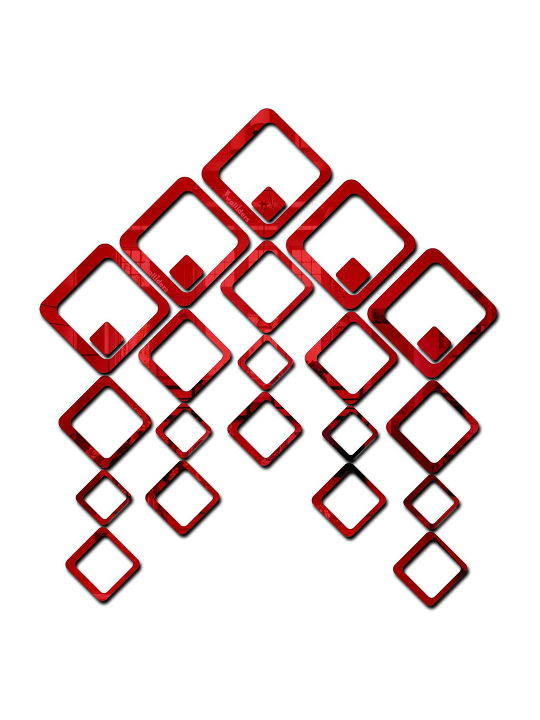 Wall1ders Red 30 Pieces Square 3D Mirror Wall Stickers