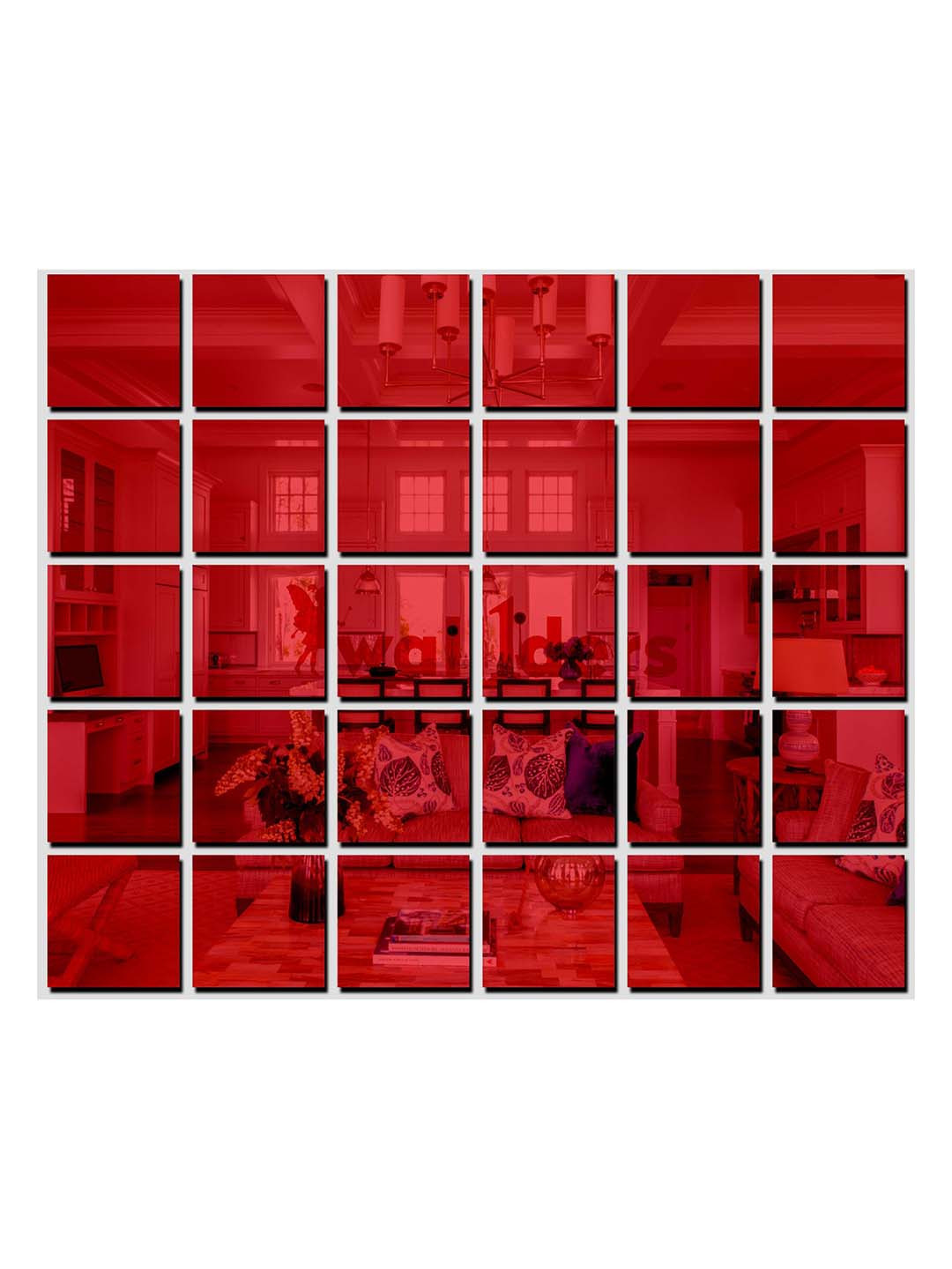 Wall1ders Red 30 Pieces Square Shaped 3D Acrylic Mirror Wall Stickers