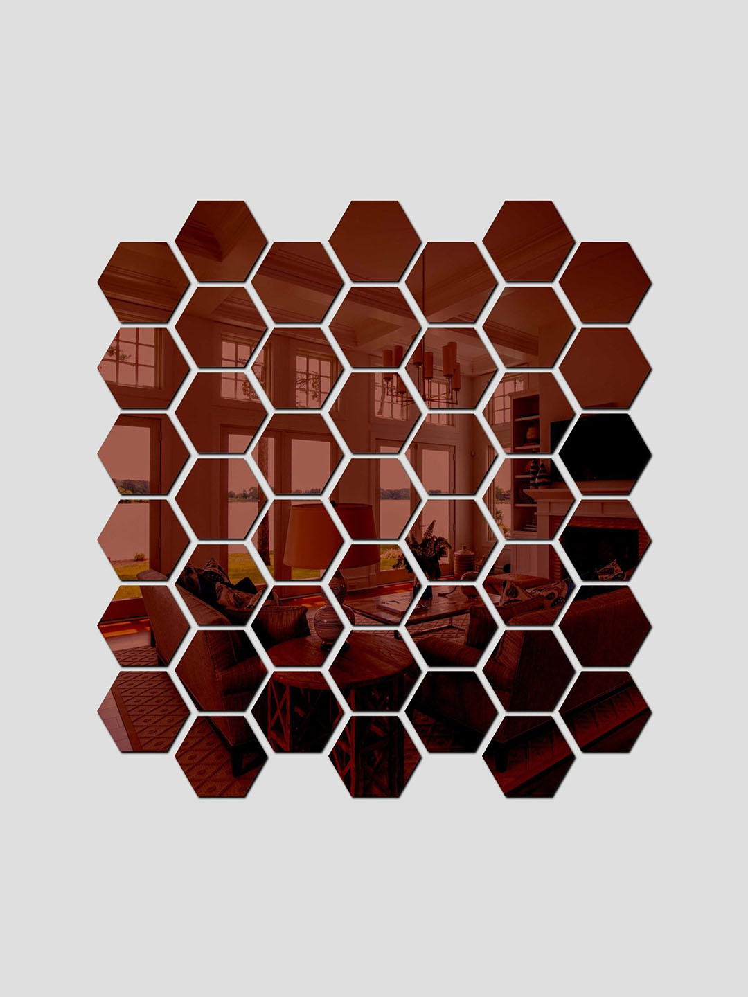 Wall1ders Brown 55 Pieces Hexagon-shaped 3D Acrylic Mirror Wall Stickers