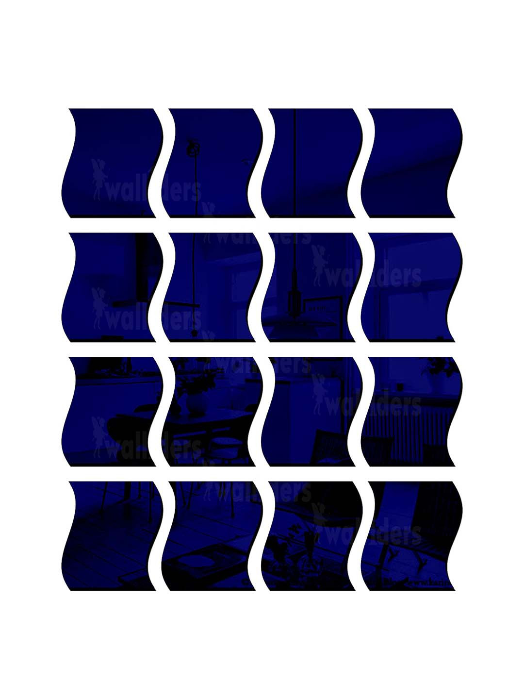 Wall1ders Blue 16 Pieces Wave 3D Acrylic Mirror Wall Stickers