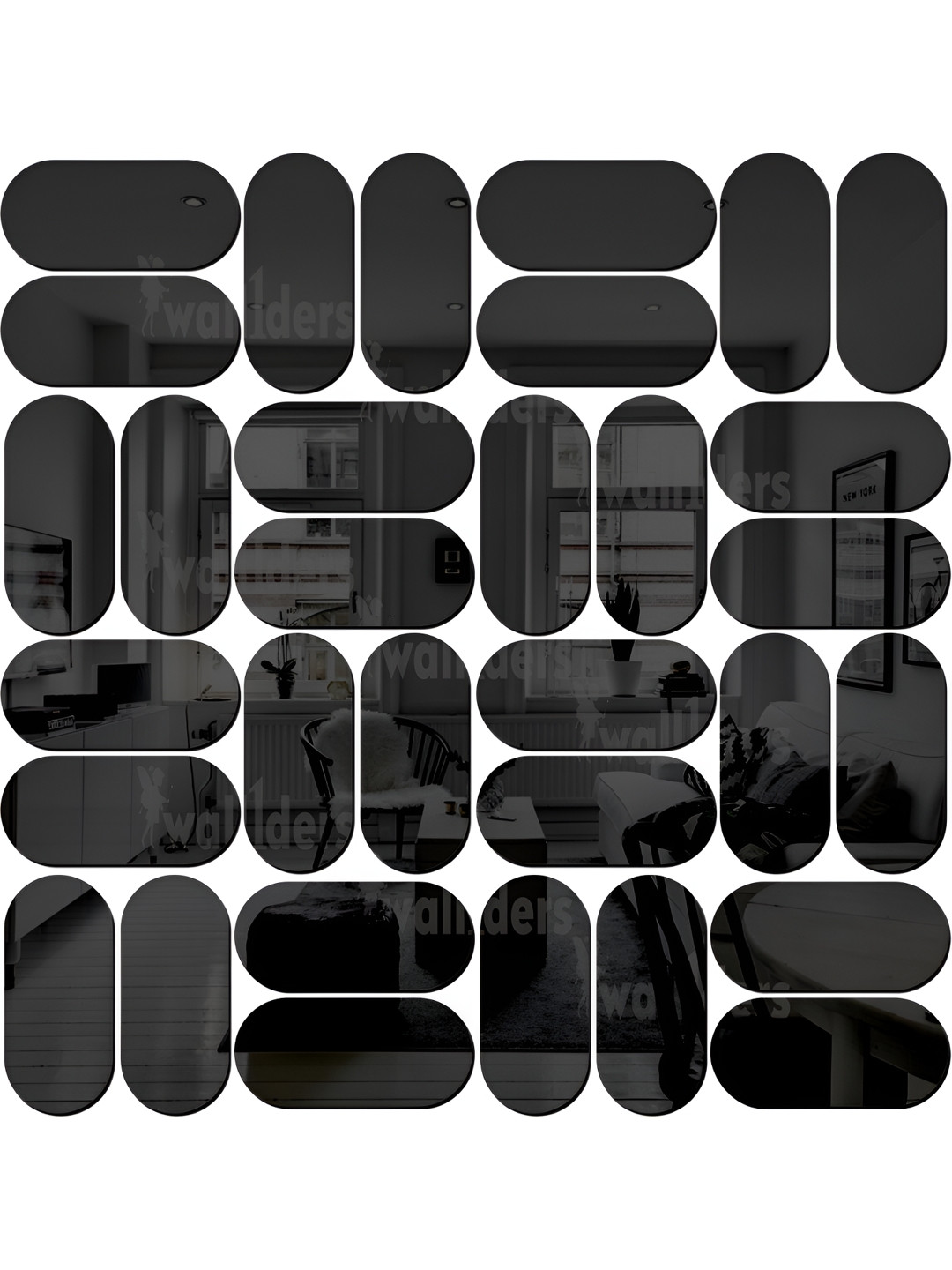 Wall1ders 30 Pieces Black Pill-shaped Acrylic Wall Stickers