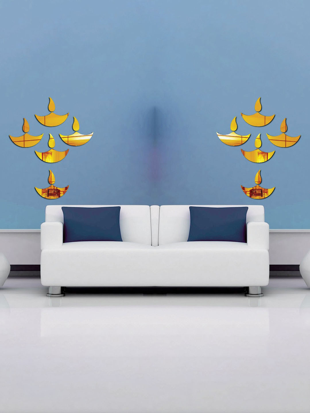 Wall1ders 10 Pieces Gold Toned Diyas Acrylic Wall Sticker