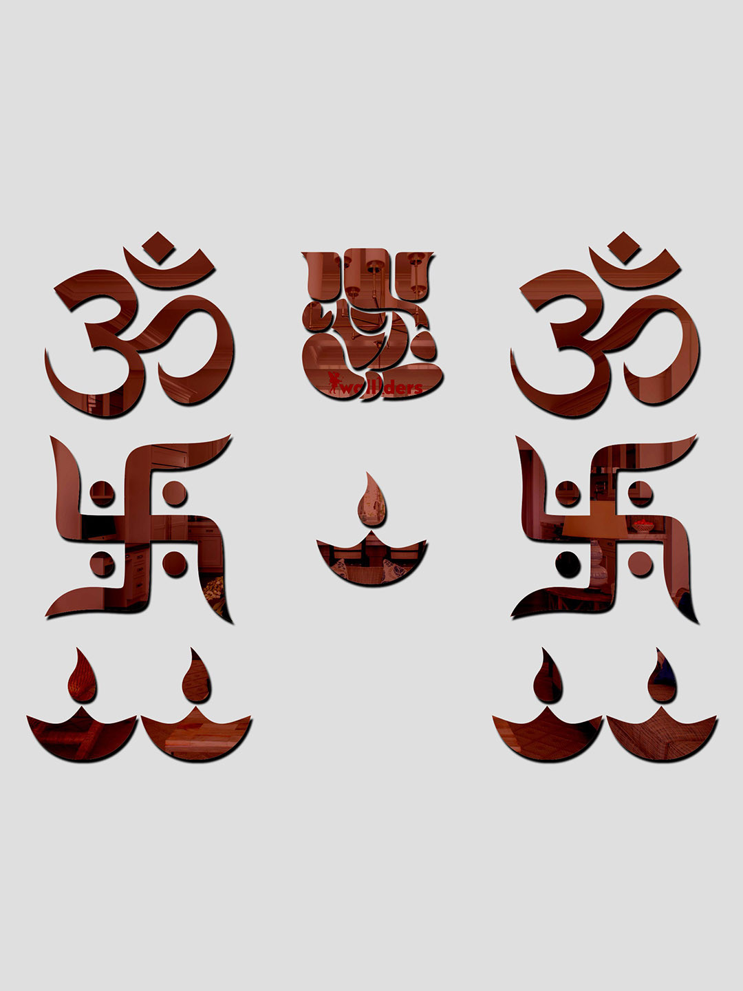 Wall1ders Brown Ganesha Combo Acrylic Wall Sticker