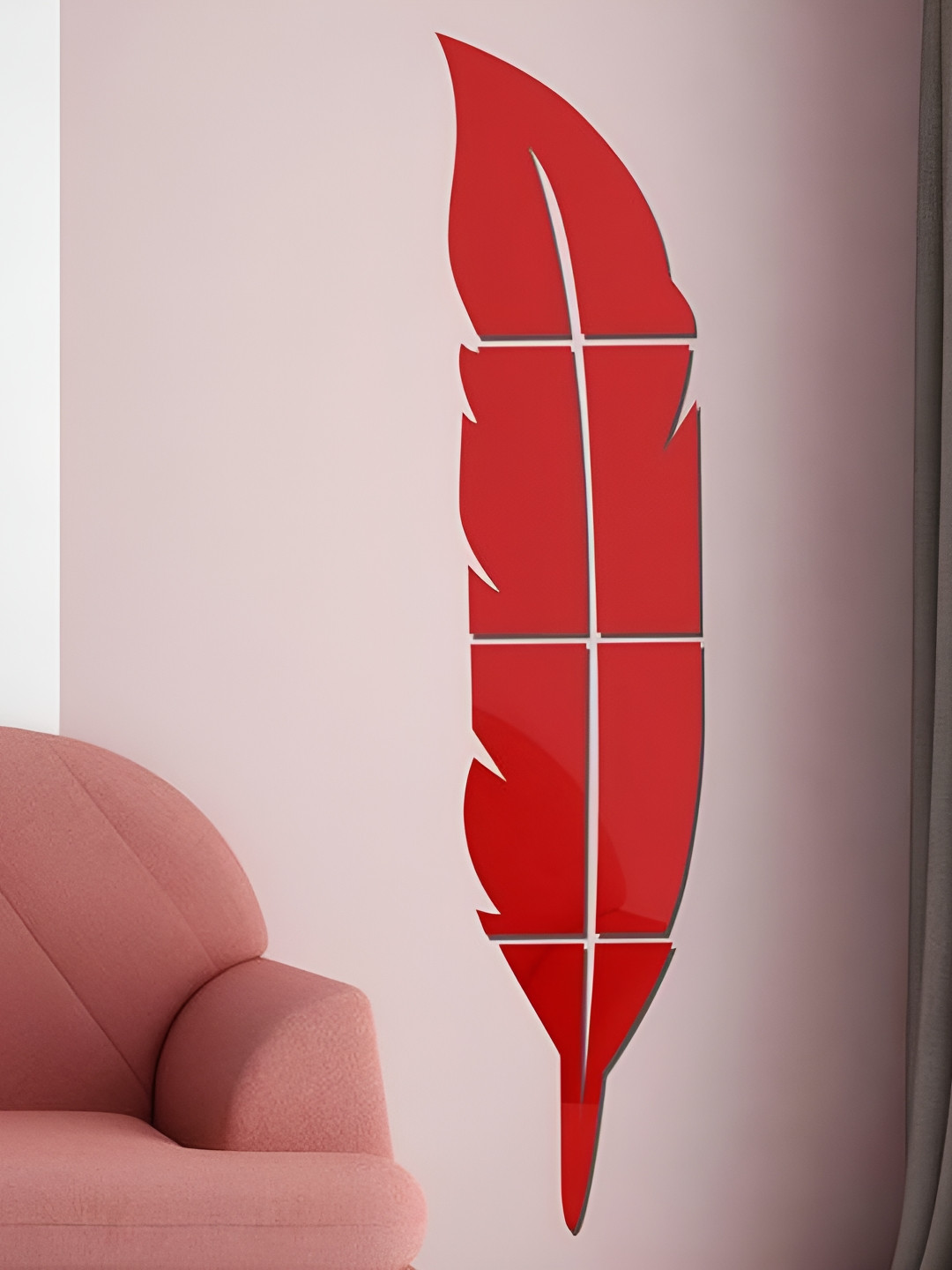 Wall1ders Red Plume Feather Acrylic Wall Sticker