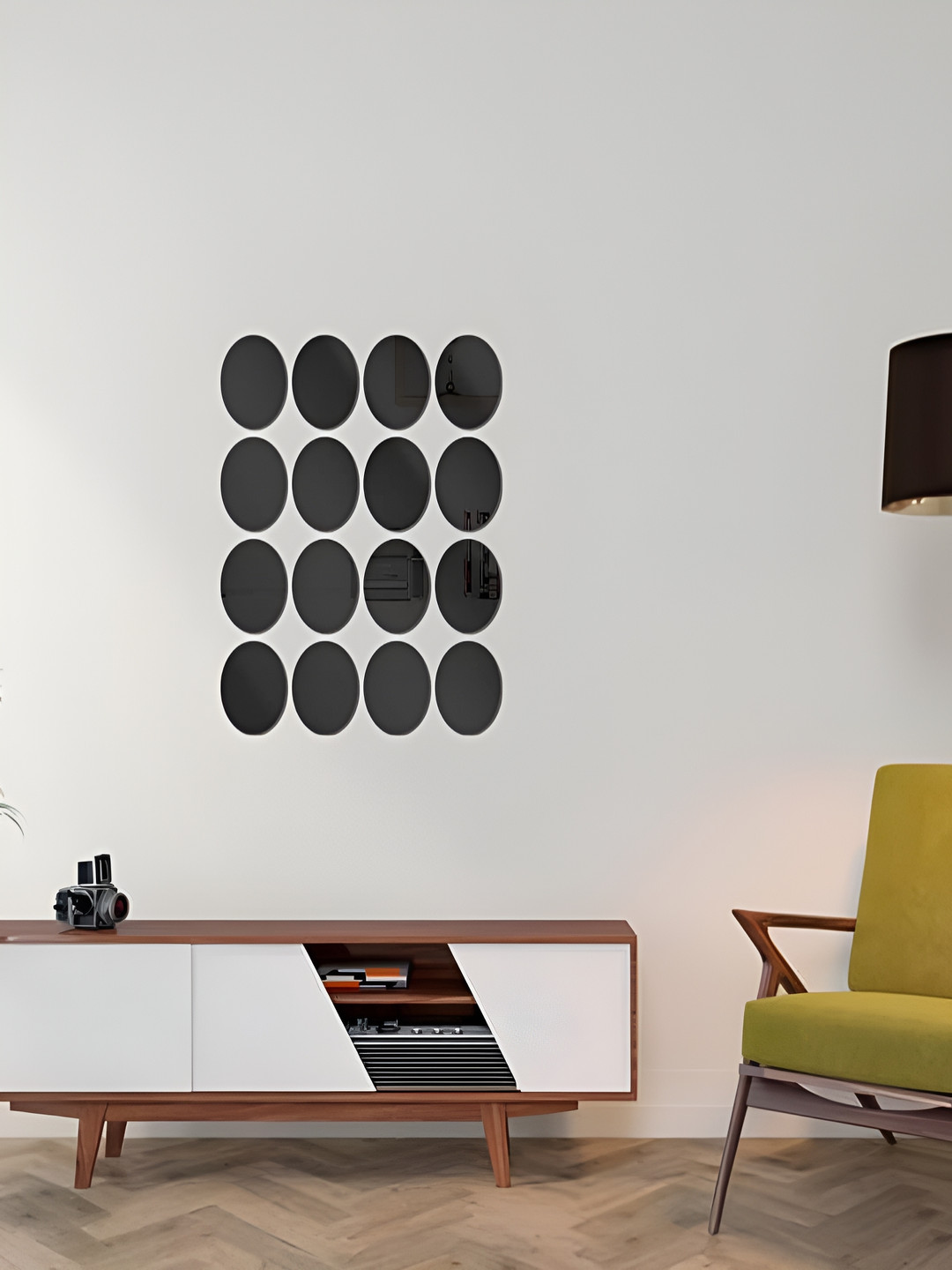 Wall1ders Black 16 Pieces Circles 3D Acrylic Mirror Wall Stickers