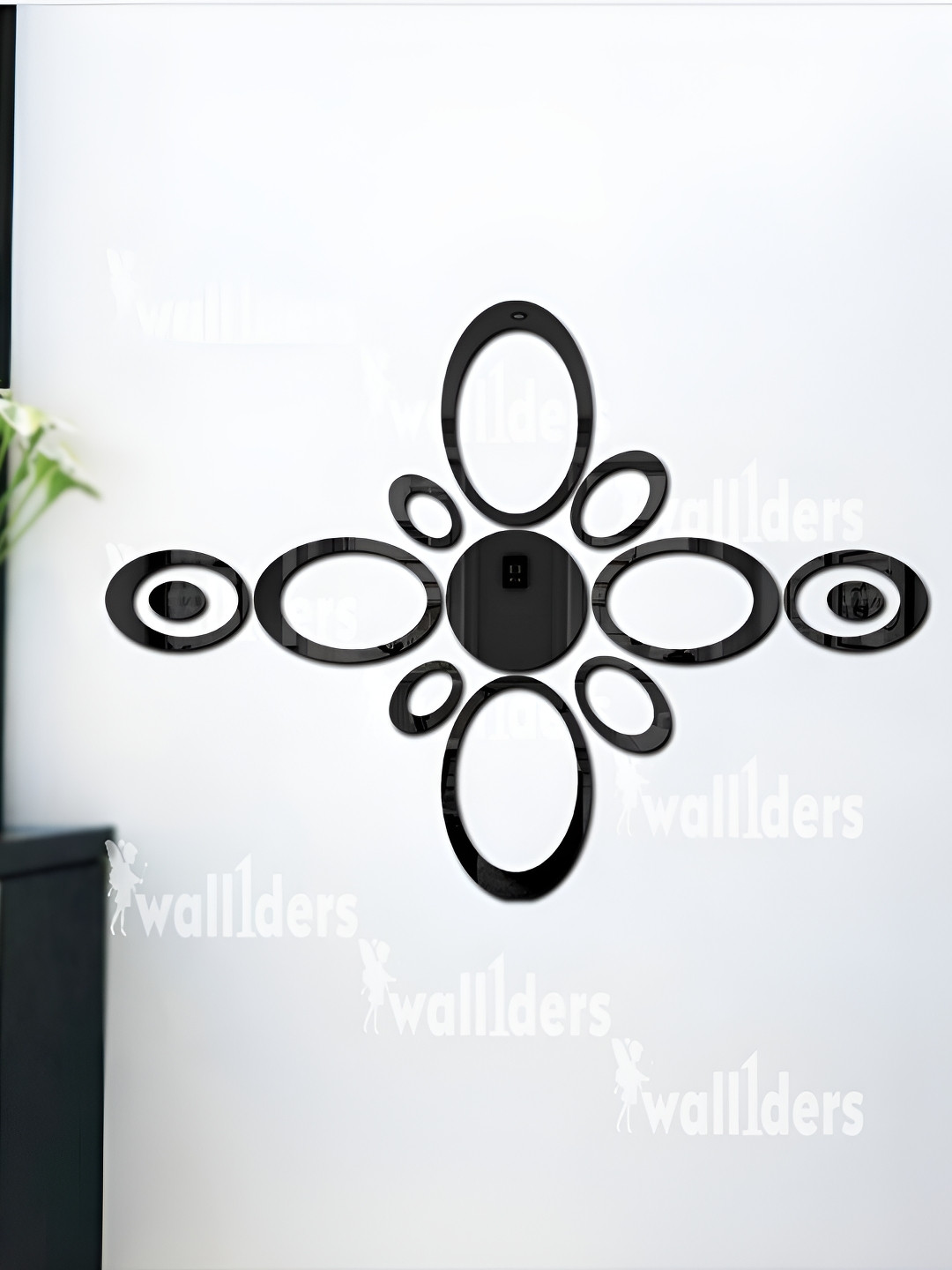 Wall1ders Black 12 Pieces Oval 3D Mirror Wall Stickers