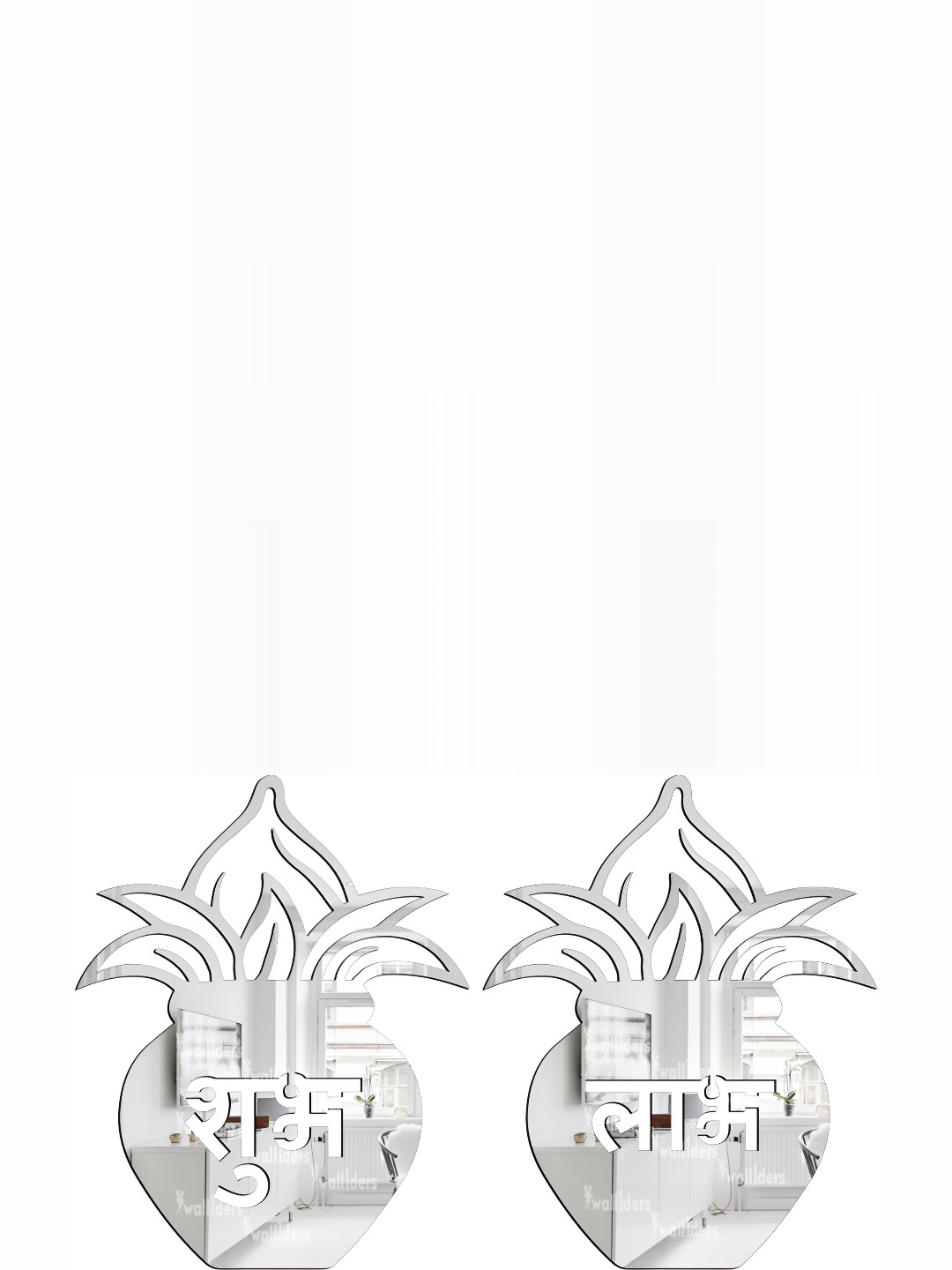 Wall1ders Silver Toned 2 Pieces Silver Kalash Mirror Wall Stickers