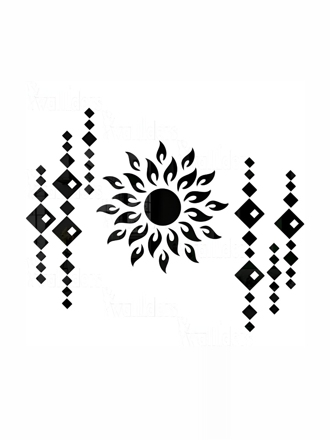 Wall1ders Black 75 Pieces Sun & Diamond 3D Acrylic Mirror Wall Stickers