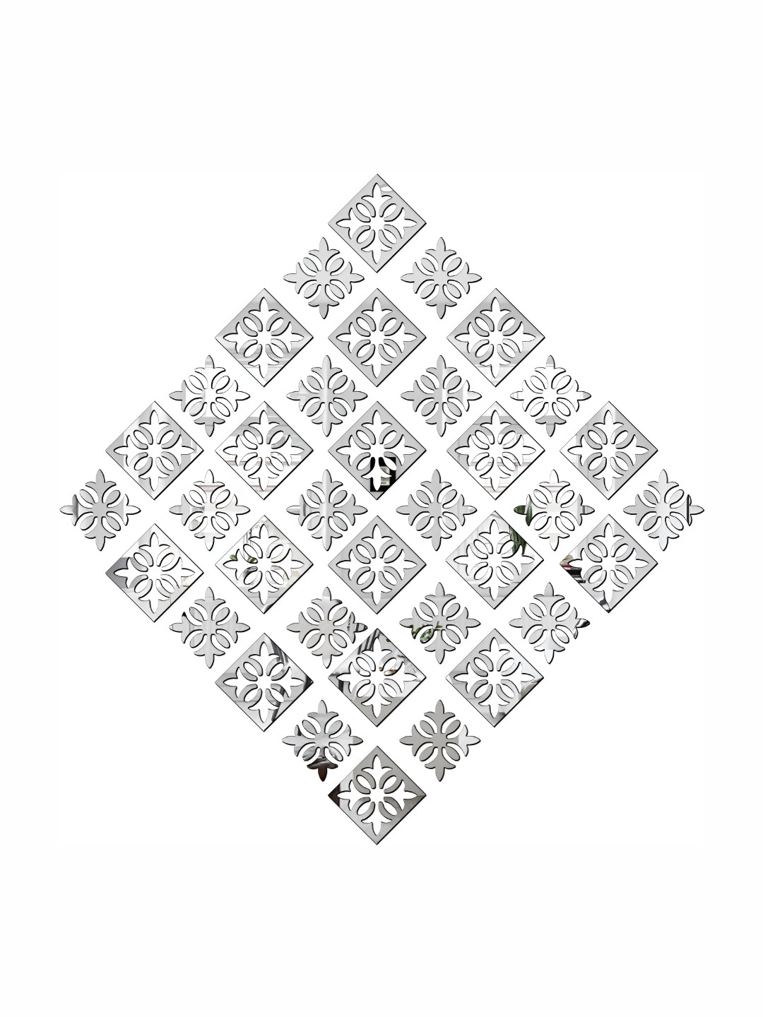 Wall1ders Silver Toned 36 Pieces Grey 3D Mirror Wall Stickers