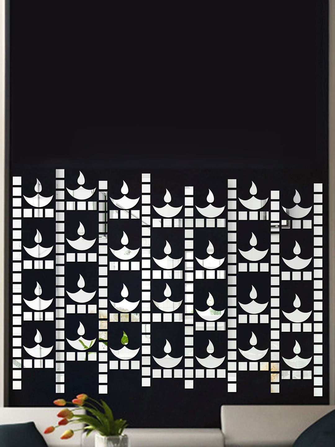 Wall1ders Silver Toned 230 Pieces Diya & Square 3D Mirror Wall Stickers