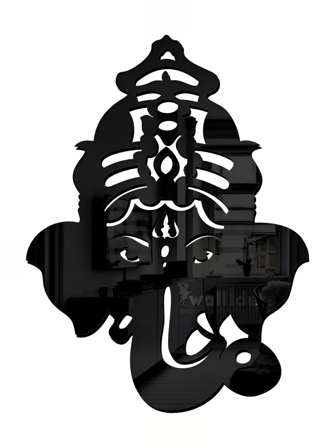 Wall1ders Black Mangal Murti 3D Mirror Wall Stickers