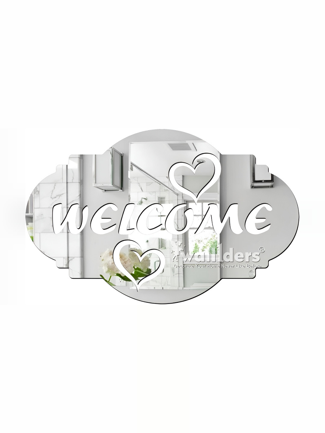 Wall1ders Silver Toned Welcome Sign 3D Acrylic Mirror Wall Paper