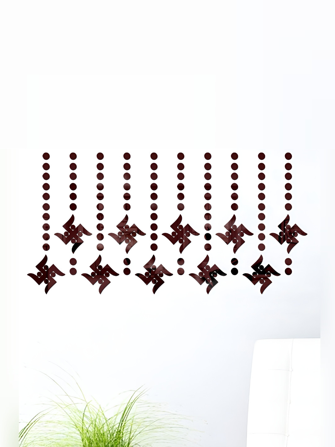 Wall1ders Brown 110 Pieces Swastik & Dots Mirror Wall Stickers