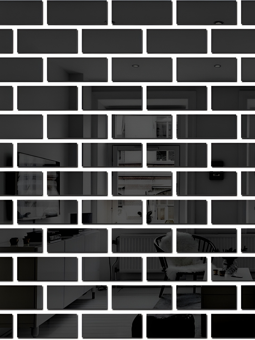 Wall1ders Black 60 Pieces Rectangle 3D Mirror Wall Stickers