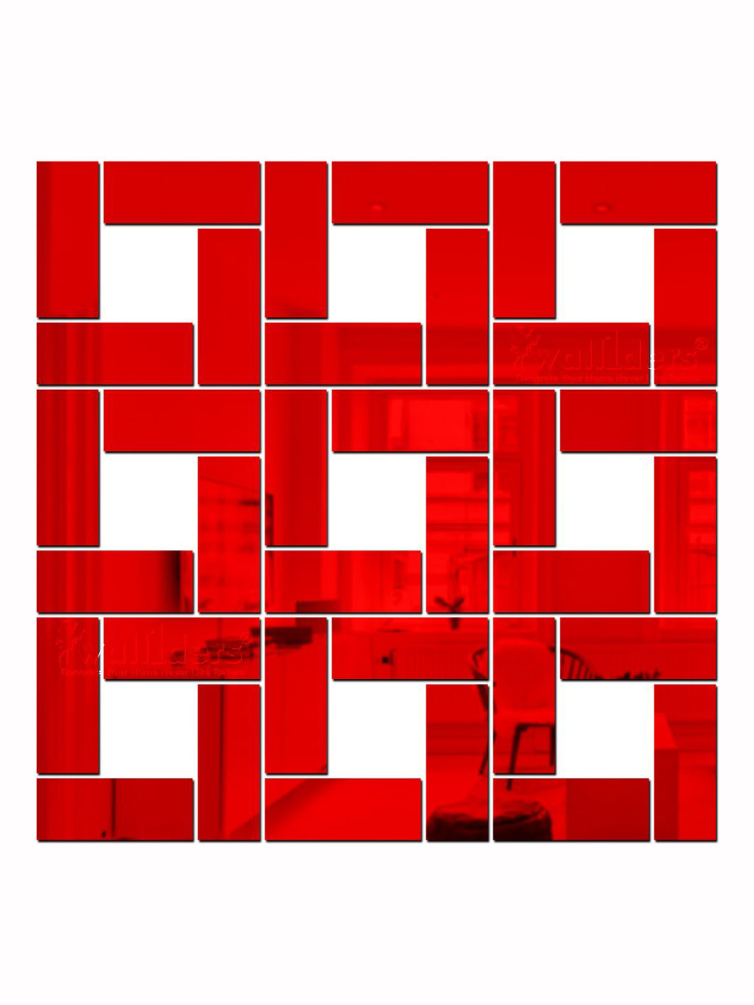Wall1ders Red 40 Pieces Rectangle 3D Mirror Wall Stickers