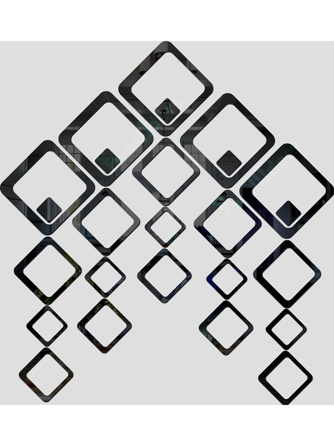 Wall1ders Black 30 Pieces Squares 3D Acrylic Mirror Wall Stickers