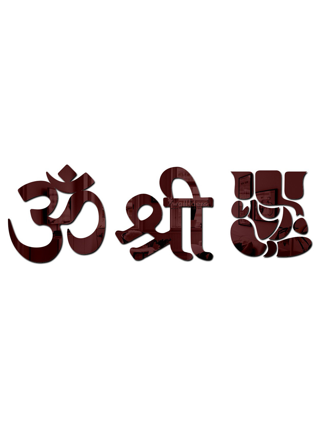 Wall1ders Brown Om Shree Ganesh 3D Mirror Wall Sticker