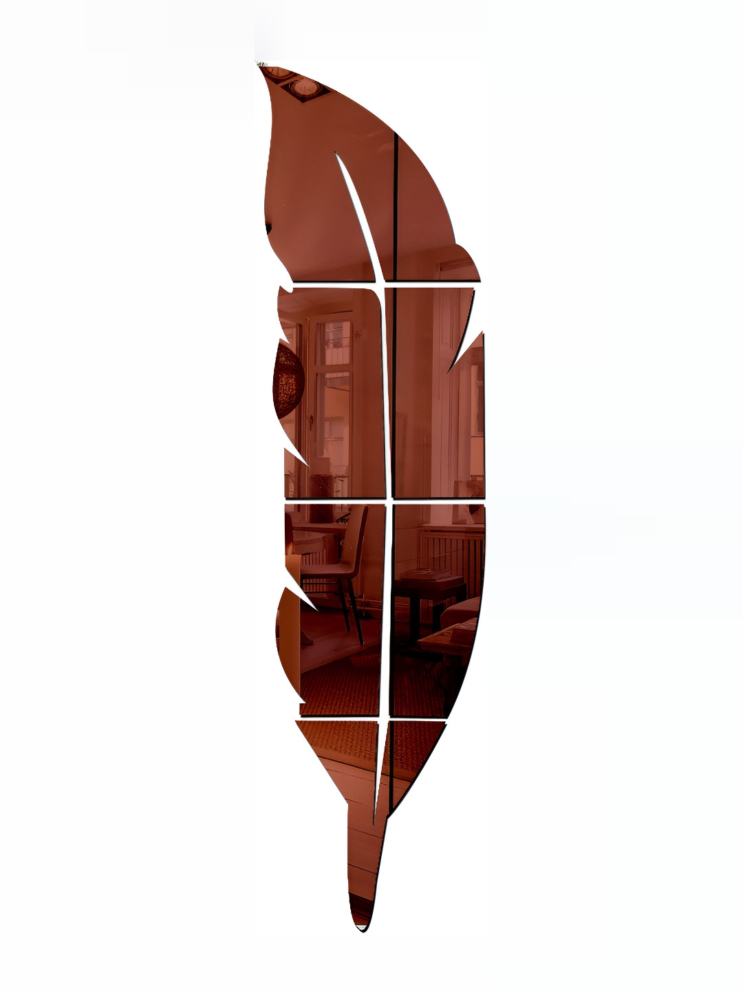 Wall1ders Brown Plume Feather 3D Mirror Wall Sticker