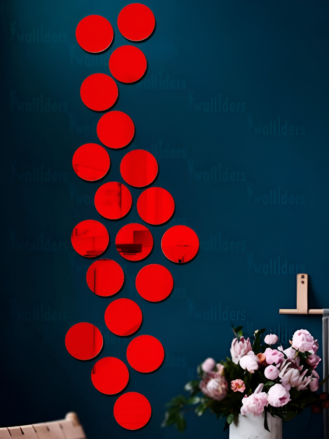 Wall1ders Red 20 Pieces Circle Mirror Wall Stickers