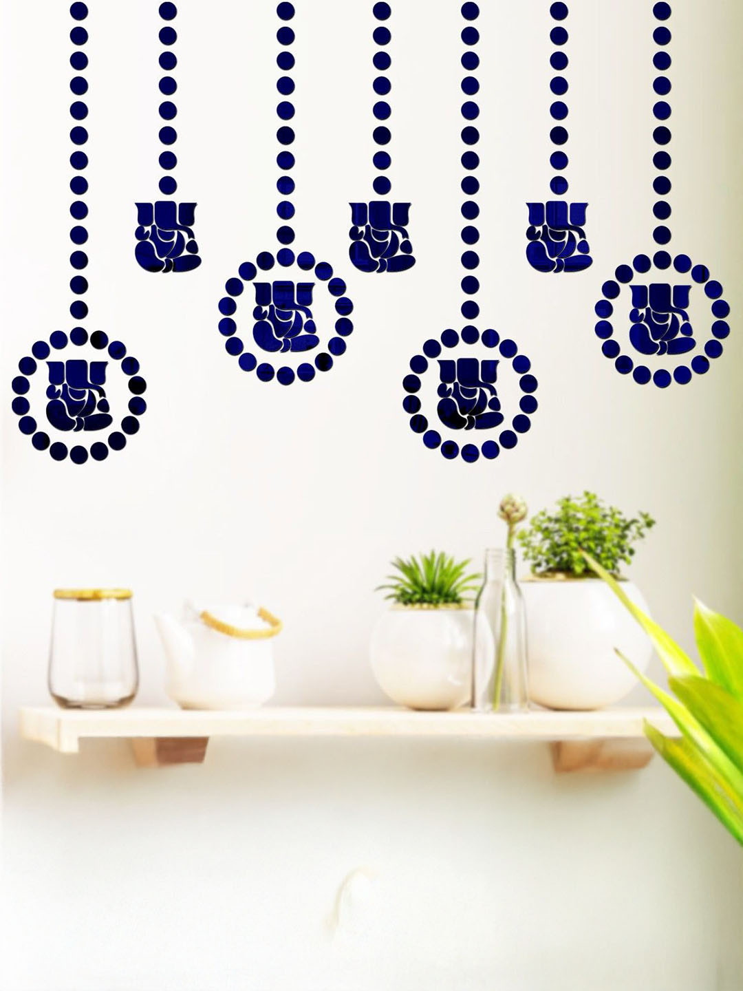 Wall1ders Blue 110 Pieces Ganesh & Dots 3D Acrylic Mirror Wall Stickers