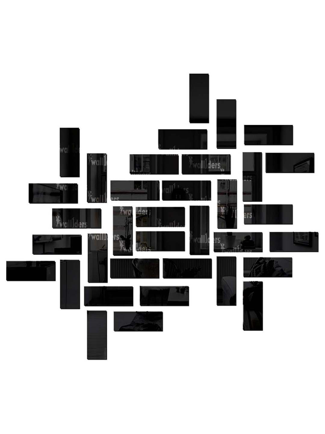 Wall1ders Black 35 Pieces Rectangle 3D Mirror Wall Stickers