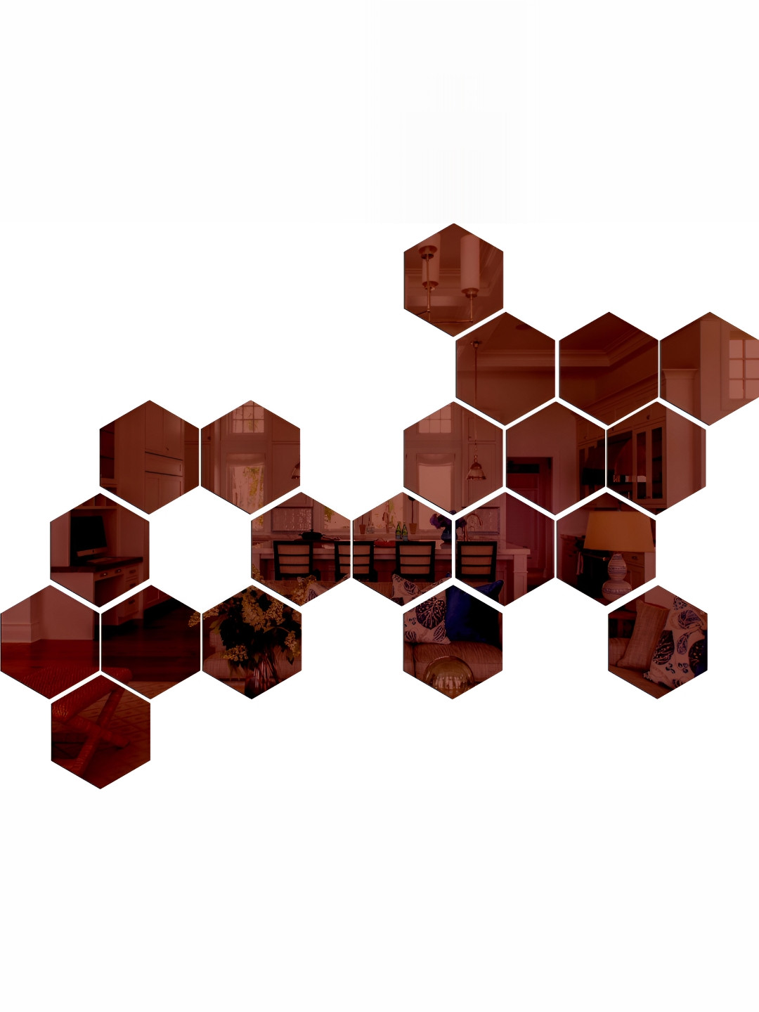 Wall1ders Brown 30 Pieces Hexagon 3D Mirror Wall Stickers