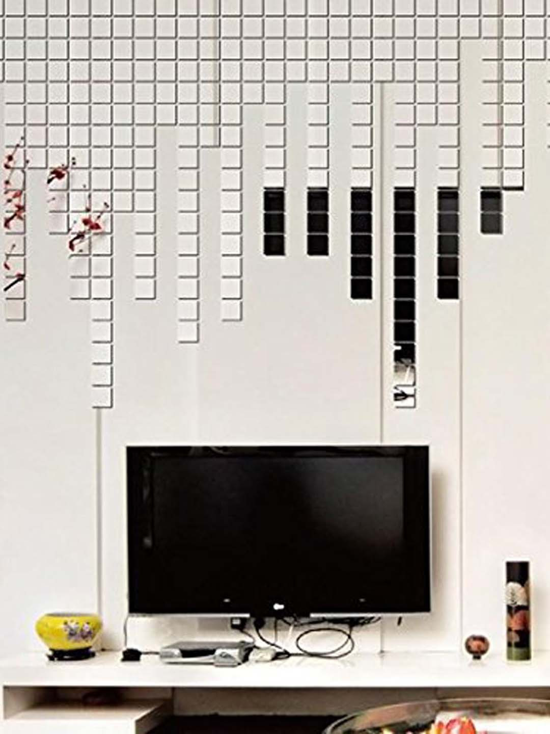 Wall1ders Silver Toned 100 Pieces Square 3D Acrylic Mirror Wall Stickers