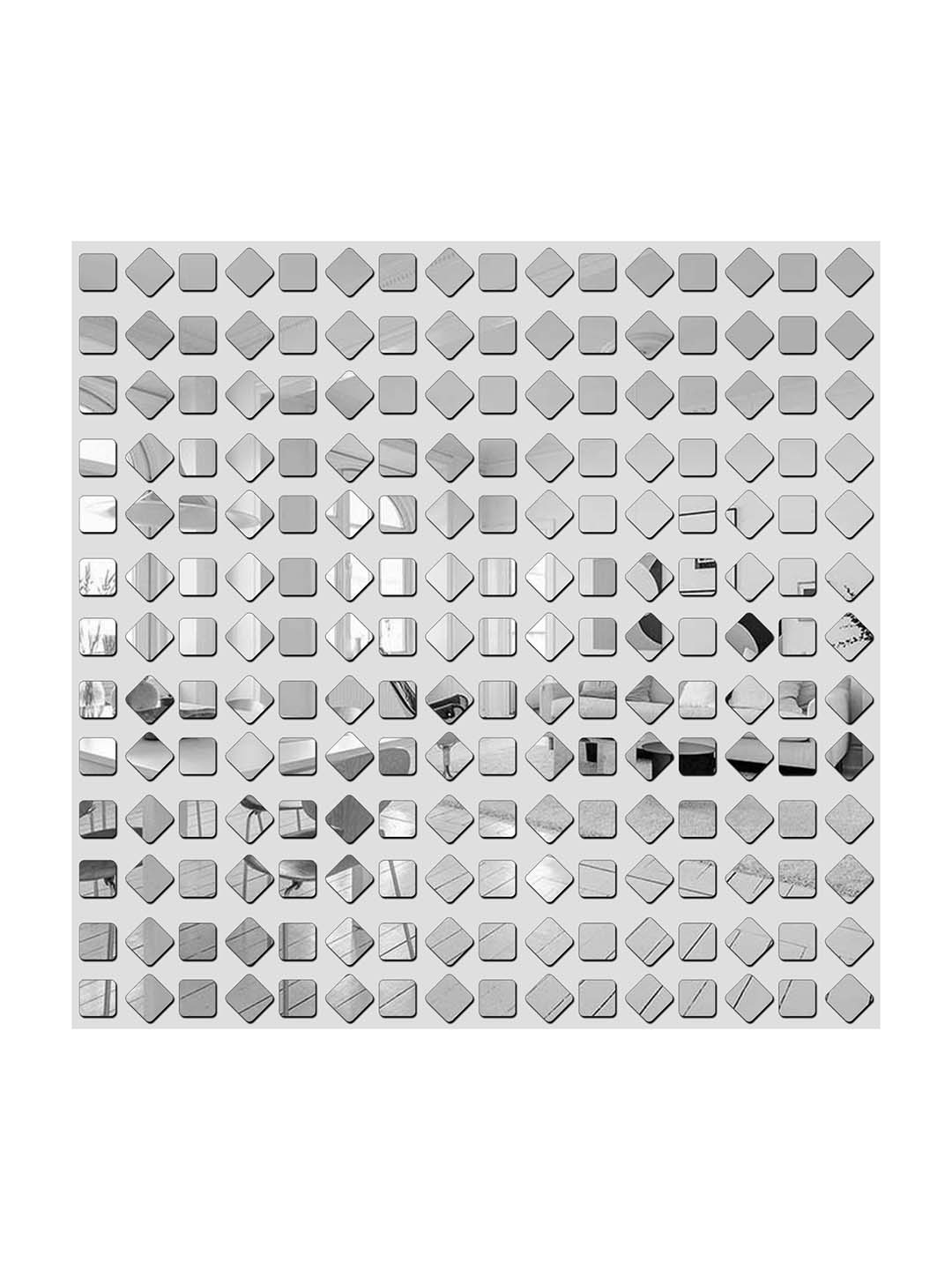 Wall1ders Silver Toned 200 Pieces Square & Curve-shaped 3D Acrylic Mirror Wall Stickers