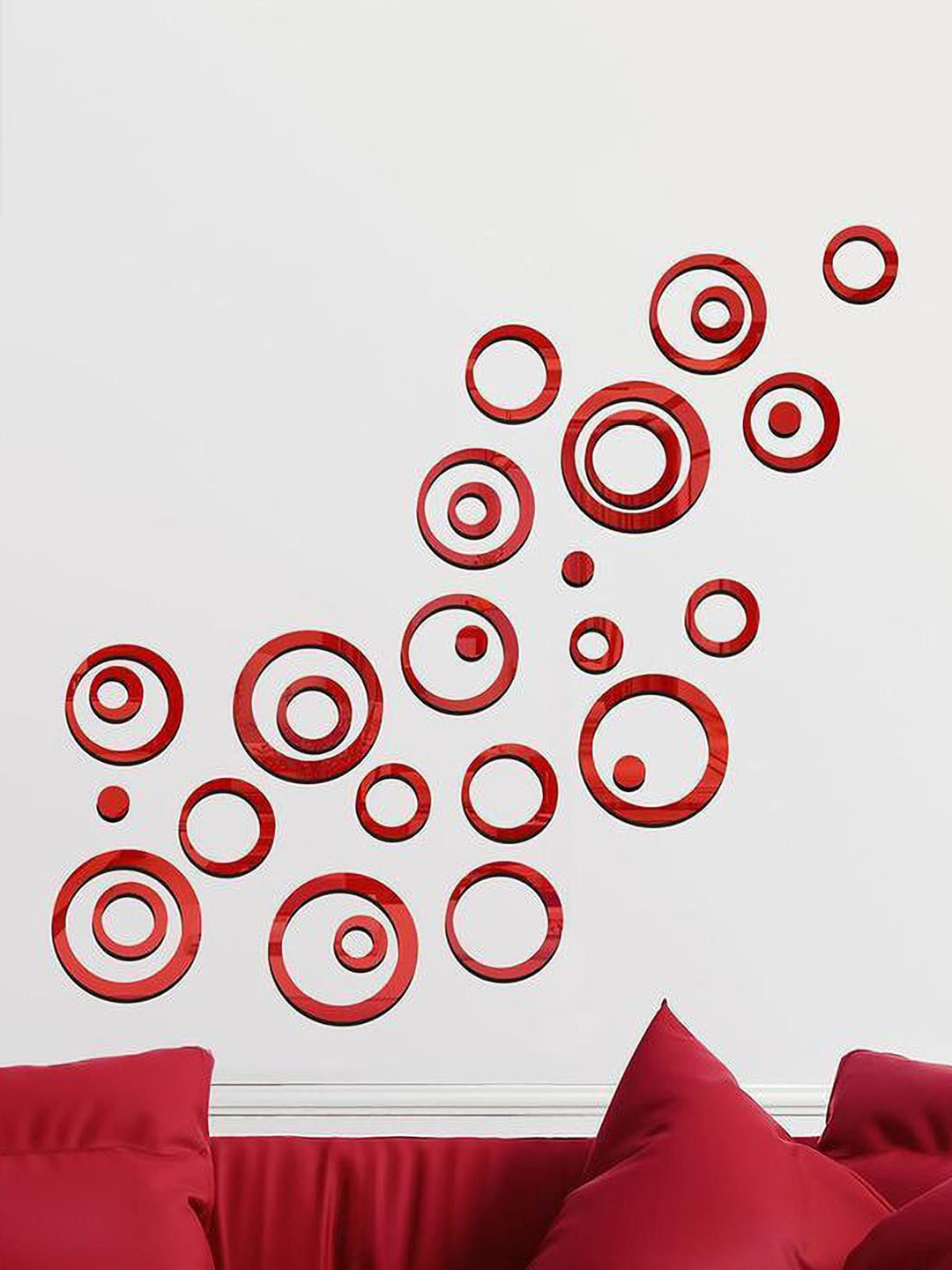 Wall1ders Red 24 Pieces Ring-Shaped 3D Acrylic Mirror Wall Stickers