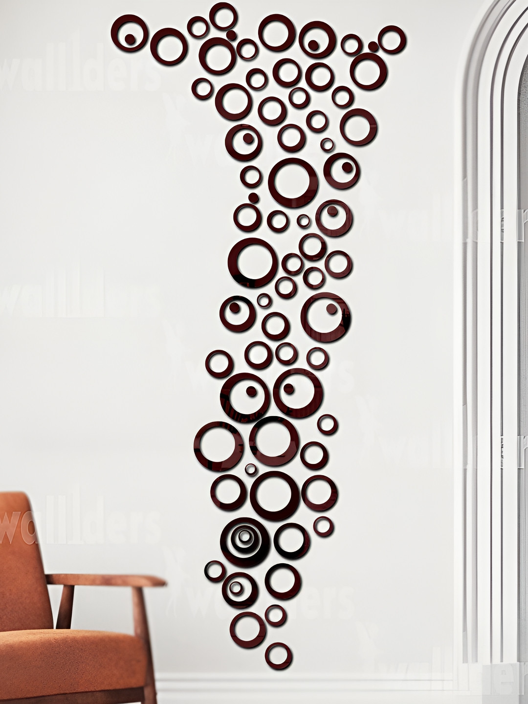 Wall1ders Brown 70 Pieces Rings & Dots 3D Acrylic Mirror Wall Stickers