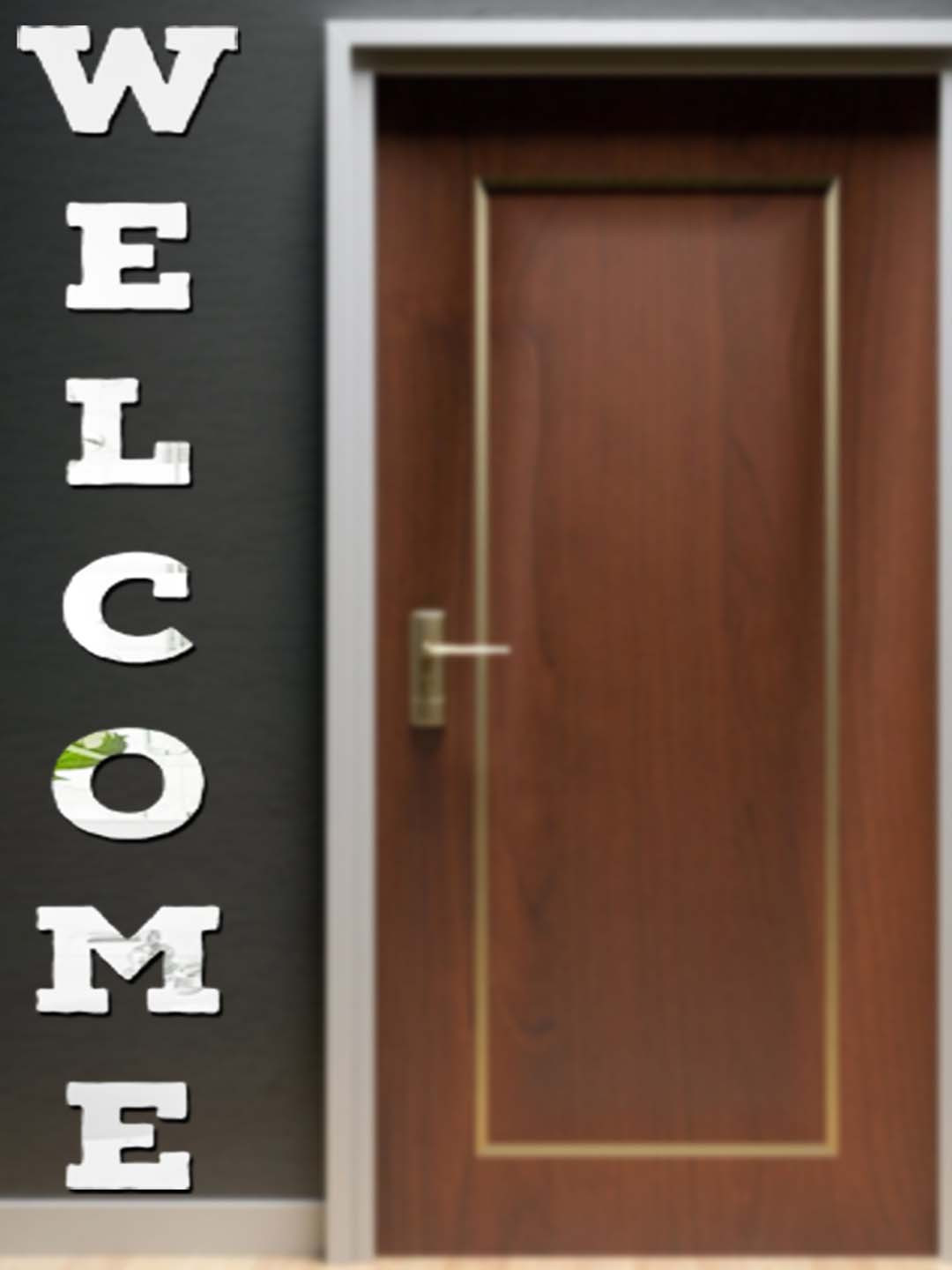 Wall1ders Silver Toned Welcome 3D Acrylic Mirror Wall Paper