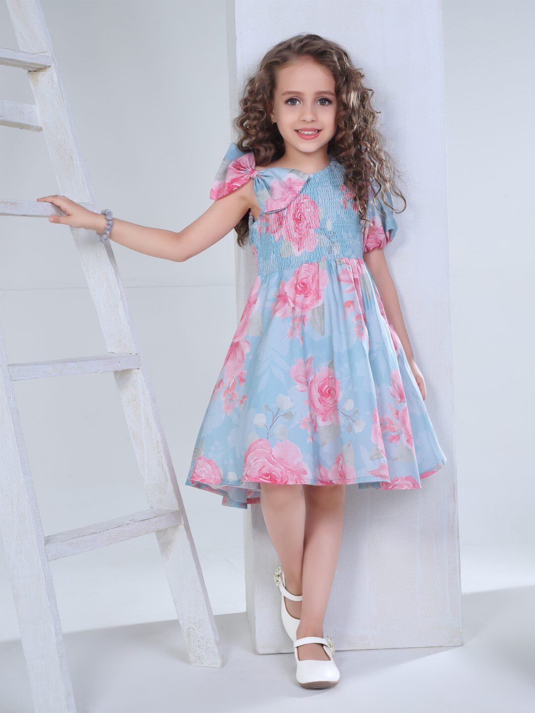 Peppermint Girls Floral Printed Smocked Fit & Flare Dress