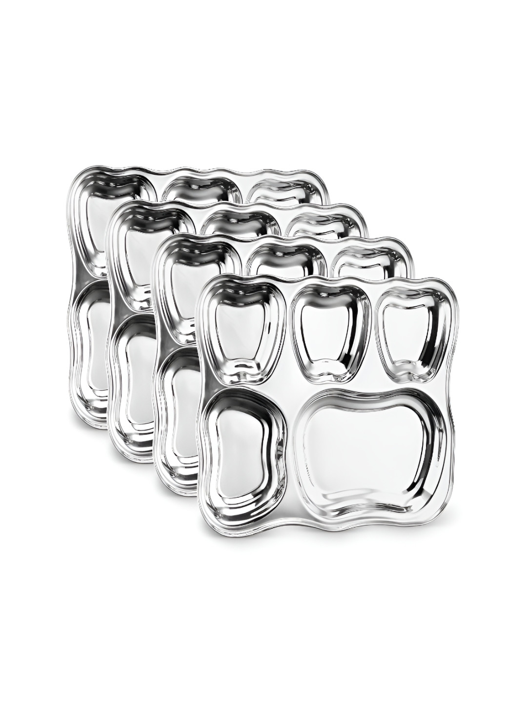 Classic Essentials Silver-Toned & 4 Pieces Stainless Steel Glossy Plates