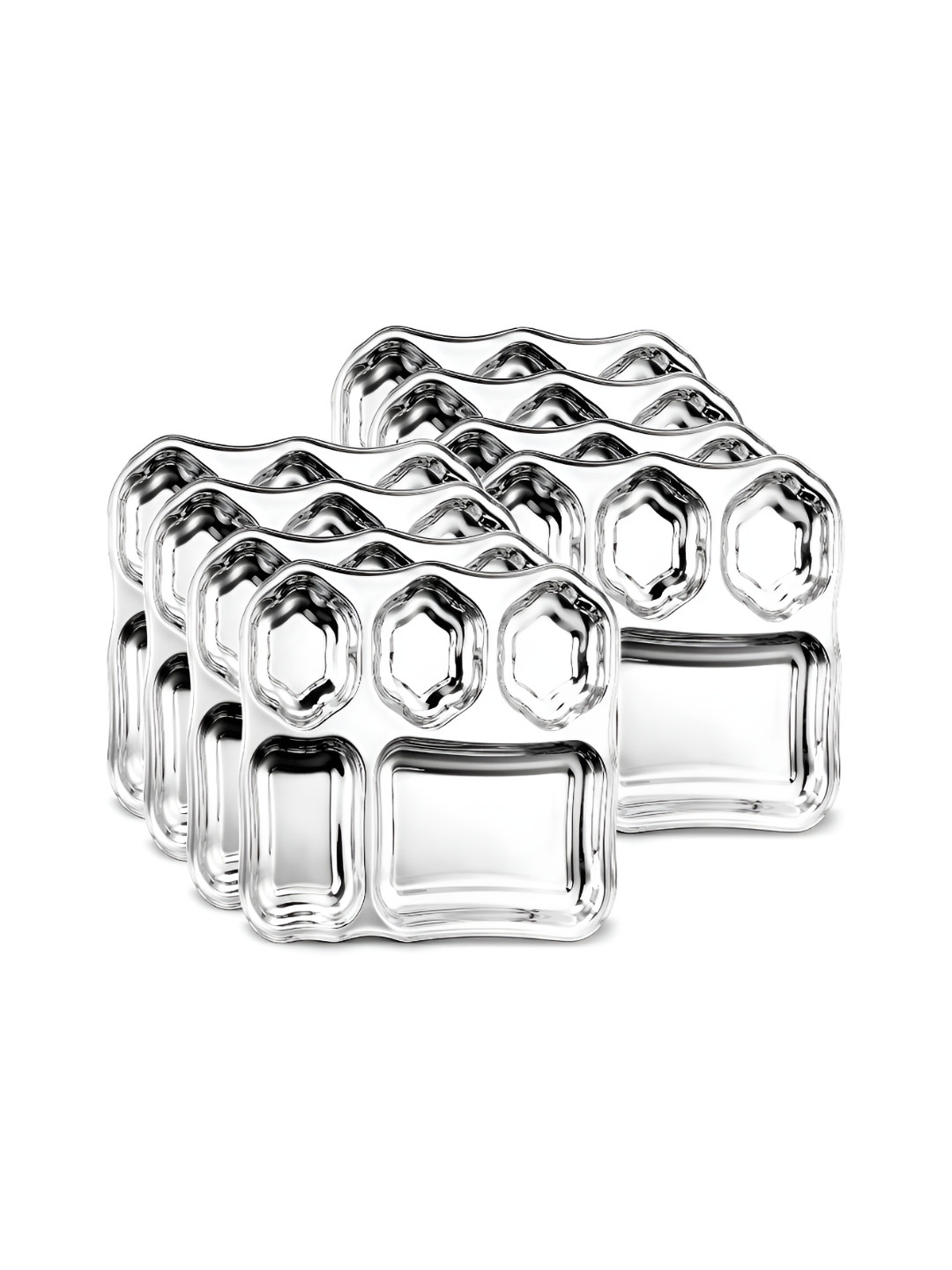 Classic Essentials Silver-Toned & 8 Pieces Stainless Steel Glossy Plates