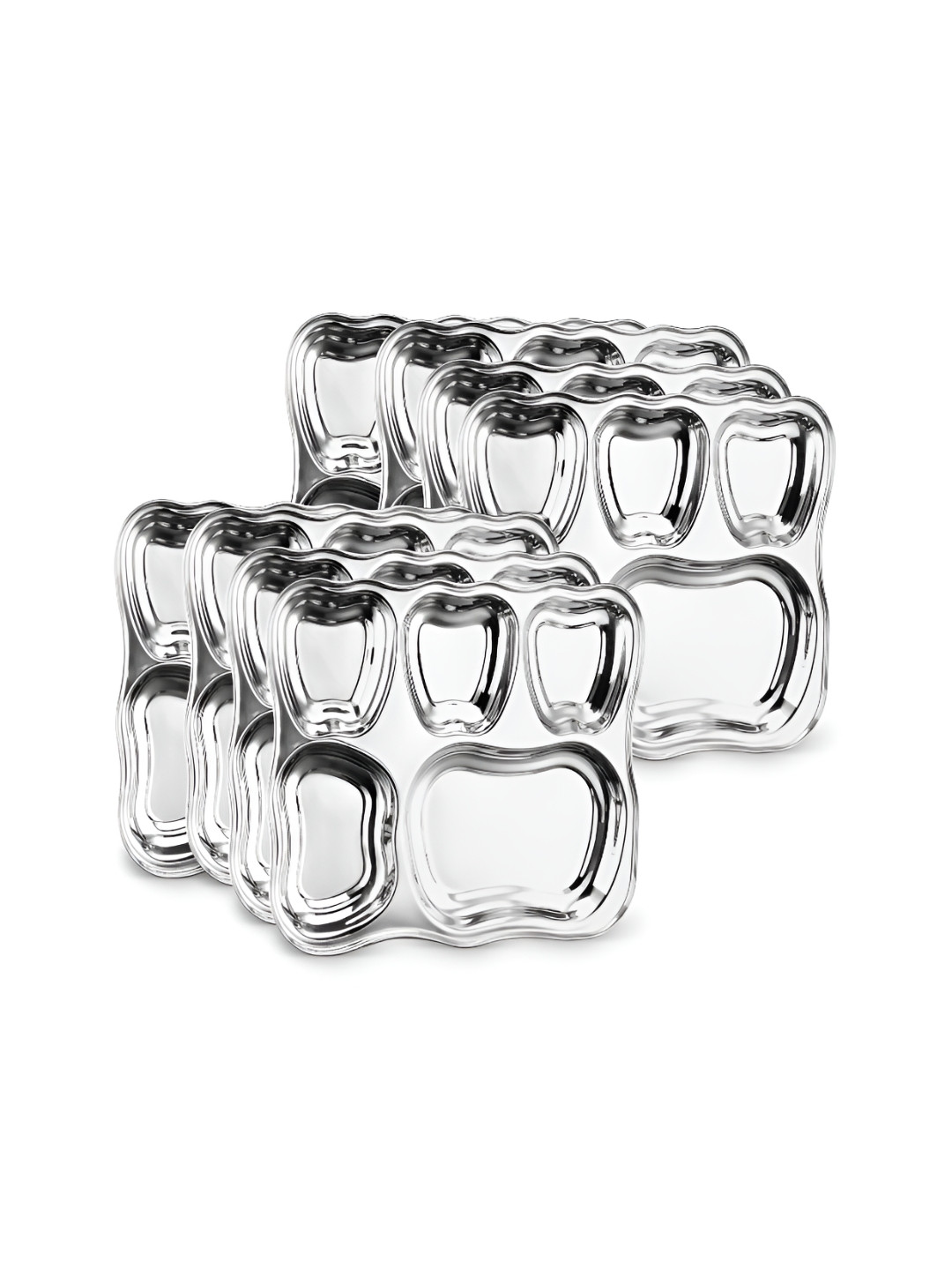 Classic Essentials Silver-Toned 8 Pieces Stainless Steel Glossy Plates